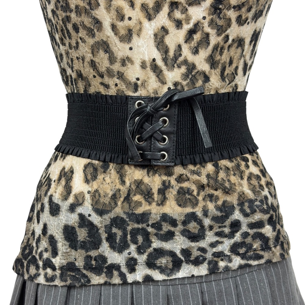 Goth Wide Lace Up Corset Belt Ruffle Trim Waist Stretch Dark Romantic Ren Faire